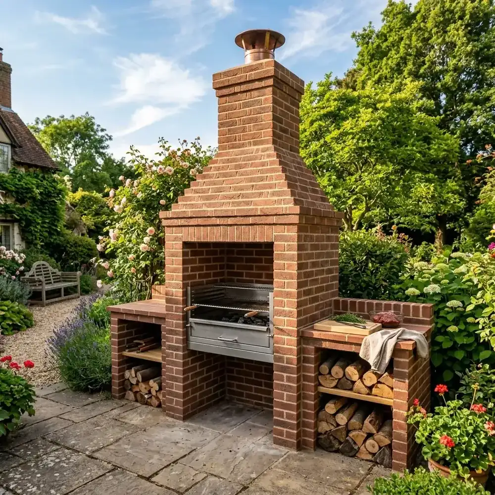 Chimenea exterior + barbacoa con encimera de granito en Molina de Segura